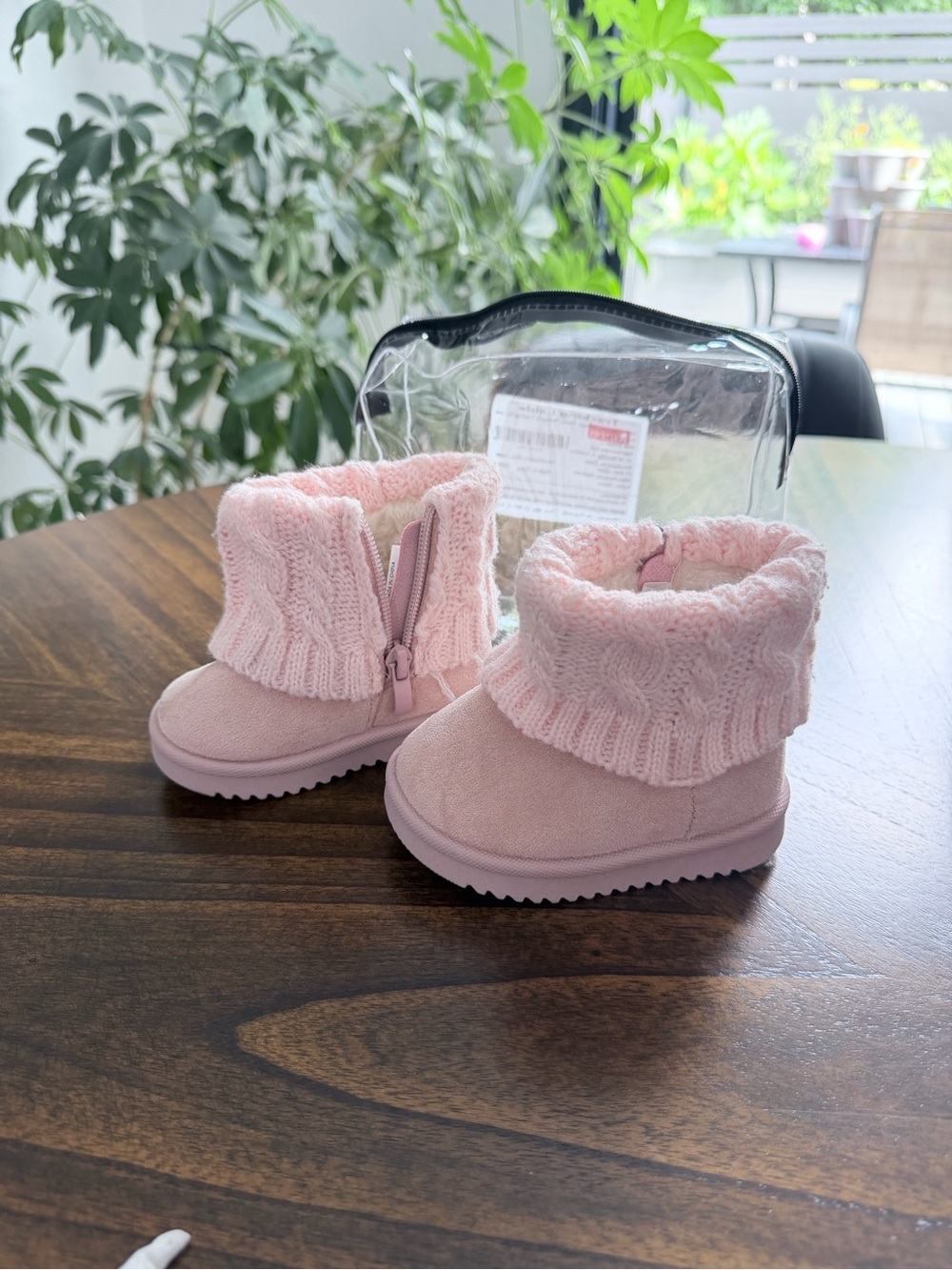 Kids Pink Knit Cuff Winter Boots